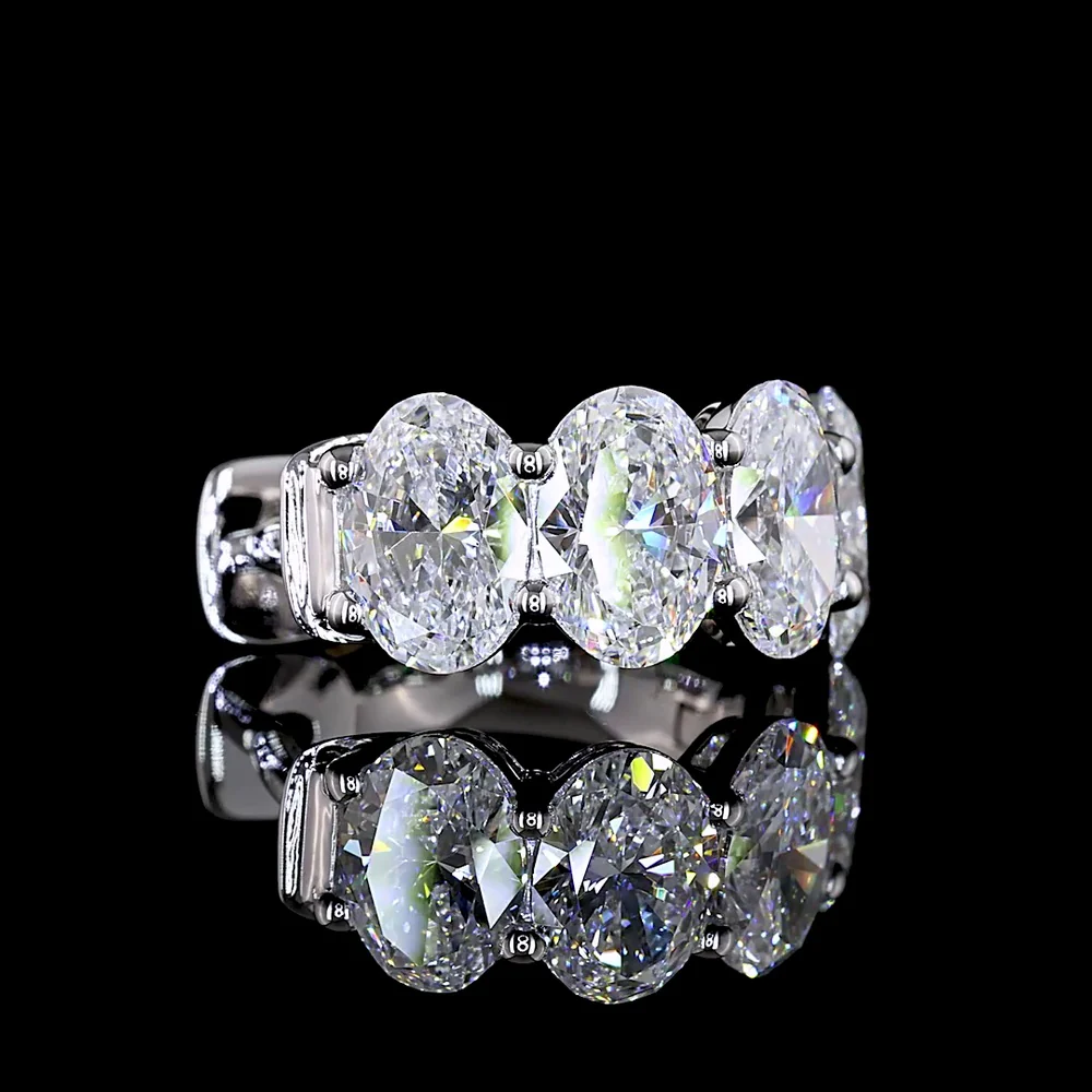 14K White Gold Oval Cut Lab Diamond Huggie Earrings - 3.69 Carats Total Diamond Weight (8 Stones, E-F VS2) - Covaloro Fine Jewelry - Image 3