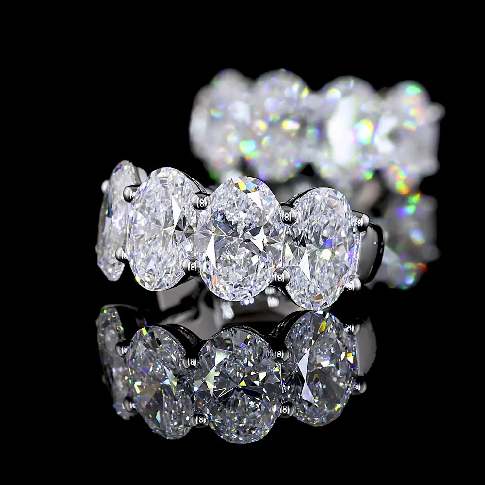 14K White Gold Oval Cut Lab Diamond Huggie Earrings - 3.69 Carats Total Diamond Weight (8 Stones, E-F VS2) - Covaloro Fine Jewelry - Image 4
