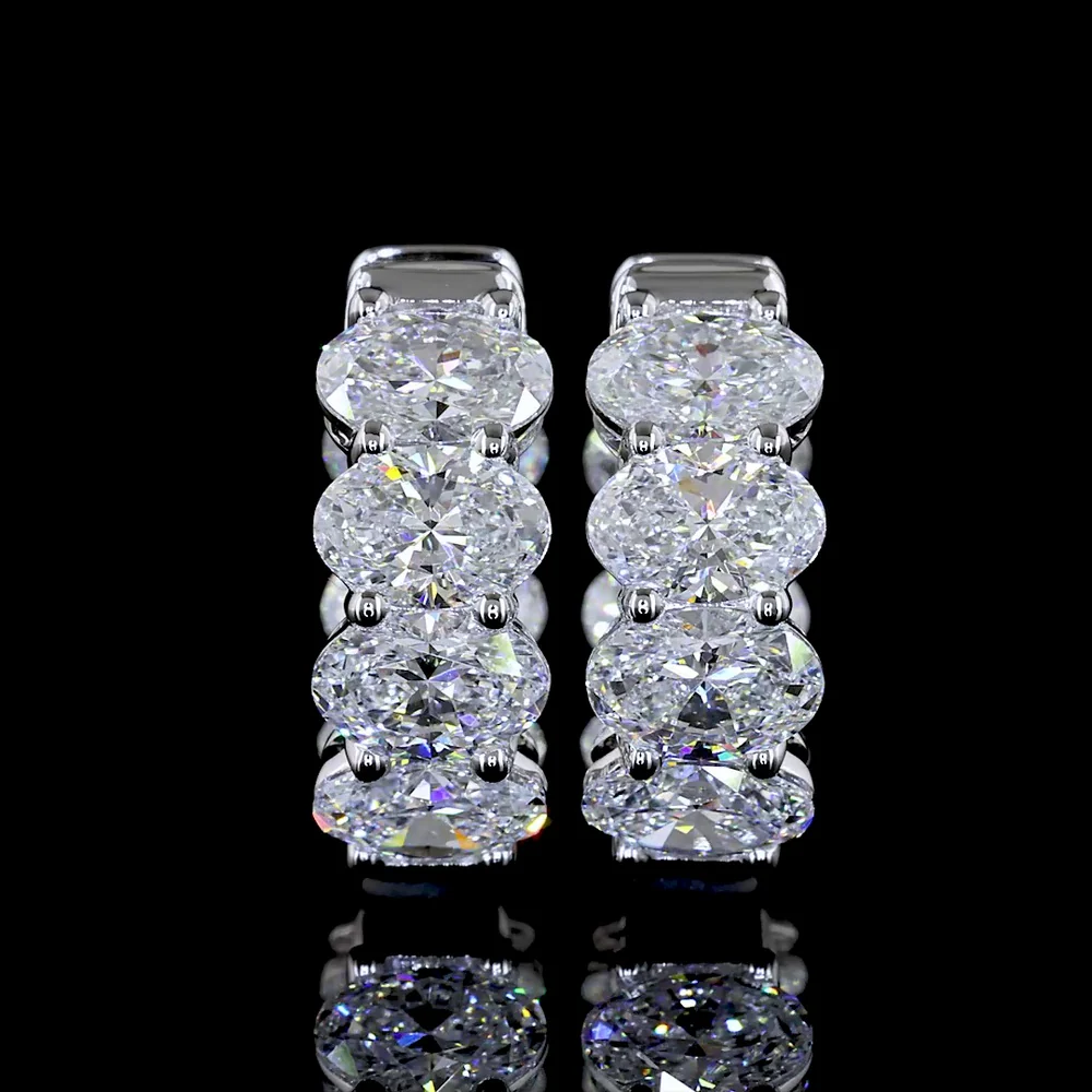 14K White Gold Oval Cut Lab Diamond Huggie Earrings - 4.96 Carats Total Weight, E-F VS Clarity - Covaloro Fine Jewelry - Image 2