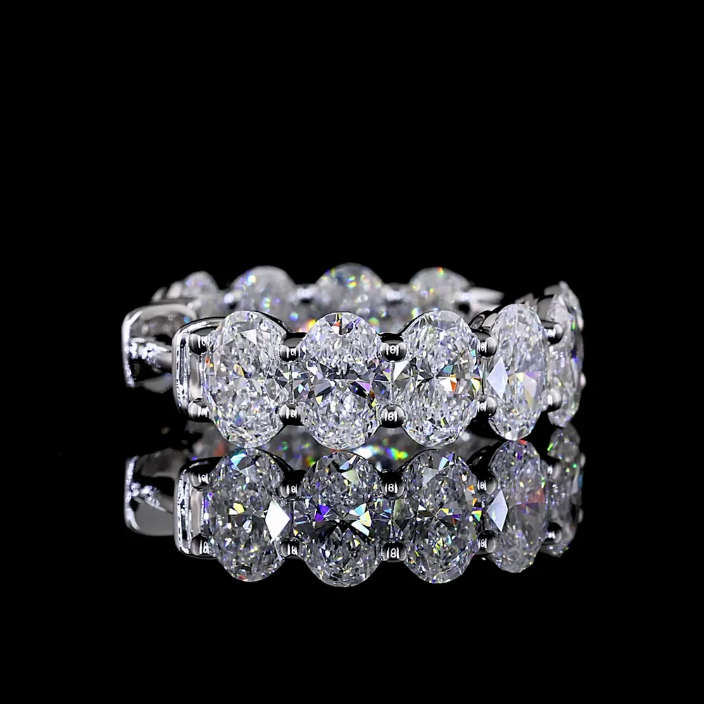 14K White Gold Oval Cut Lab Diamond Huggie Earrings - 6.18 Carat Total Weight, D Color VS1 Clarity, 20 Stones - Covaloro Fine Jewelry - Image 4