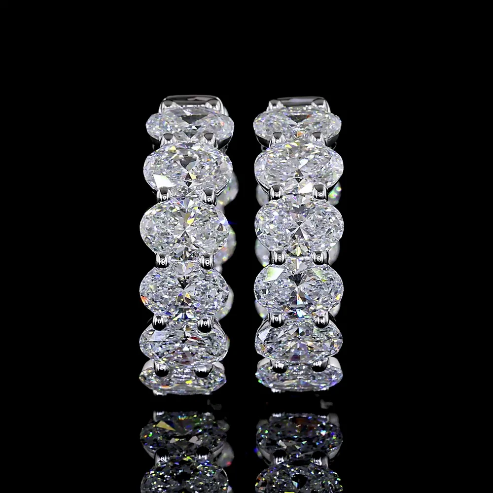14K White Gold Oval Cut Lab Diamond Huggie Earrings - 6.24 Total Carat Weight, E-F Color VS1 Clarity, Prong Set - Covaloro Fine Jewelry - Image 2