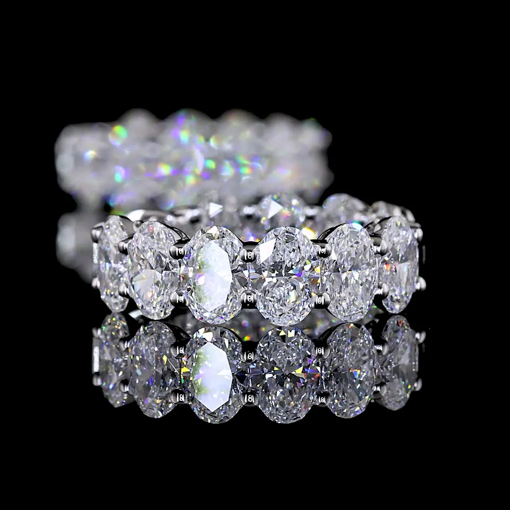 14K White Gold Oval Cut Lab Diamond Huggie Earrings - 6.24 Total Carat Weight, E-F Color VS1 Clarity, Prong Set - Covaloro Fine Jewelry - Image 4