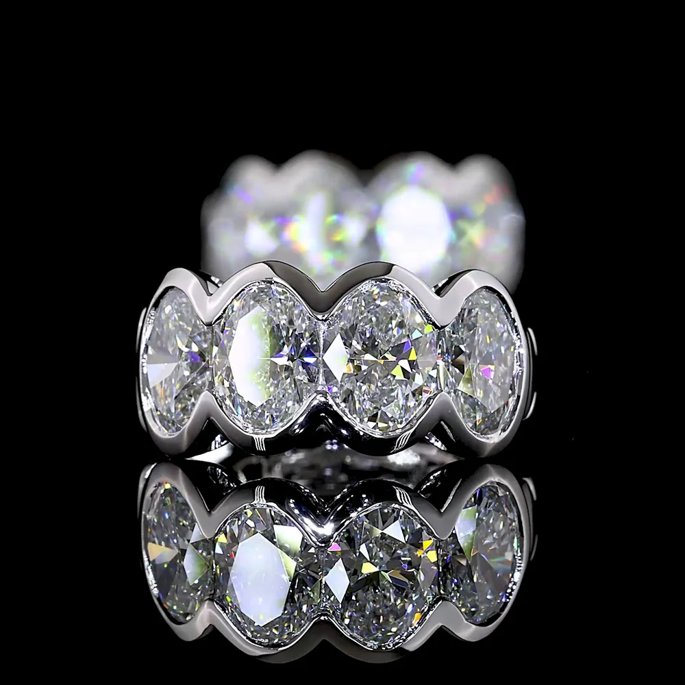 14K White Gold Oval Cut Lab Diamond Huggie Earrings - 8 Stones, 3.01 Carat Total Weight, Half Bezel Setting with E-F VS Diamonds - Covaloro Fine Jewelry - Image 4