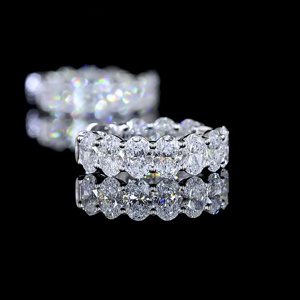14K White Gold Oval-Cut Lab Diamond Huggie Earrings - Prong Set with 20 Stones, E-F VS Quality - 1.97 Total Carat Weight - Covaloro Fine Jewelry - Image 4