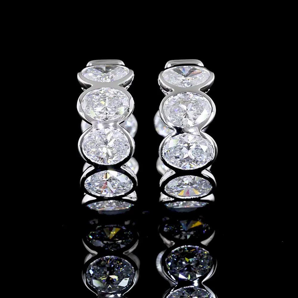 14K White Gold Oval Cut Lab Diamond Huggie Earrings with Bezel Setting - 3.03 Carats Total Diamond Weight (E-F Color, VS Clarity) - Covaloro Fine Jewelry - Image 2