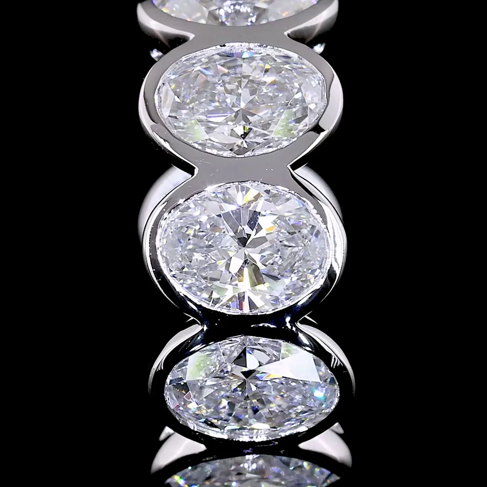 14K White Gold Oval Cut Lab Diamond Huggie Earrings with Bezel Setting - 3.03 Carats Total Diamond Weight (E-F Color, VS Clarity) - Covaloro Fine Jewelry - Image 3