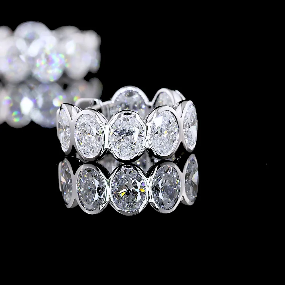 14K White Gold Oval Cut Lab Diamond Huggie Earrings with Bezel Setting - 3.03 Carats Total Diamond Weight (E-F Color, VS Clarity) - Covaloro Fine Jewelry - Image 4