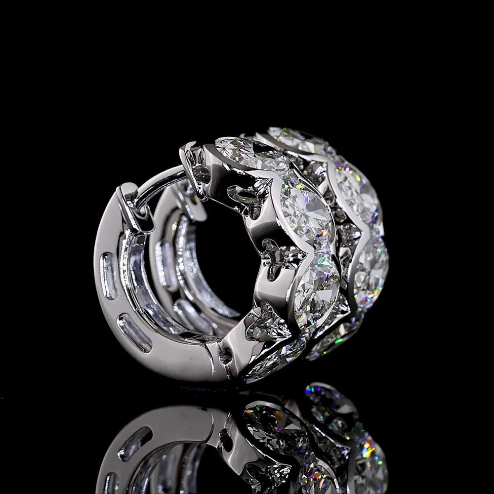 14K White Gold Oval Cut Lab Diamond Huggie Earrings with Half Bezel Setting - 5.28 Carats Total Diamond Weight - Covaloro Fine Jewelry