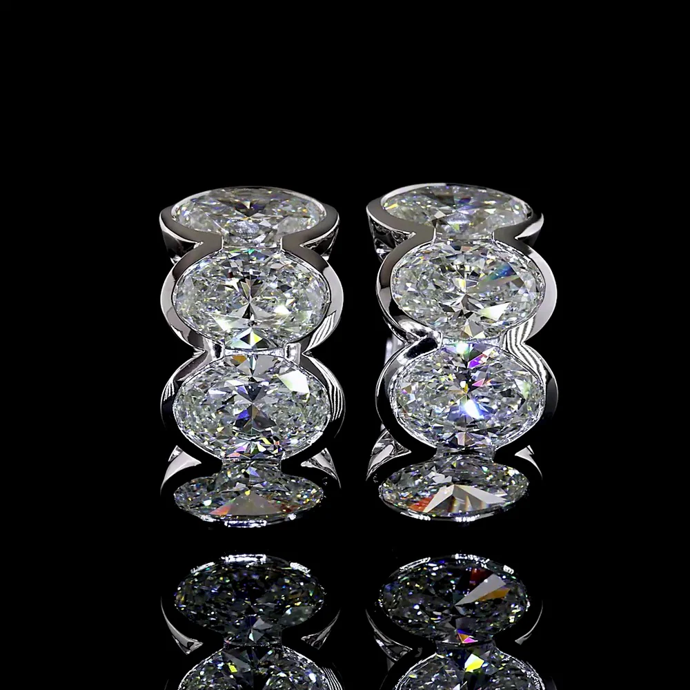 14K White Gold Oval Cut Lab Diamond Huggie Earrings with Half Bezel Setting - 5.28 Carats Total Diamond Weight - Covaloro Fine Jewelry - Image 2