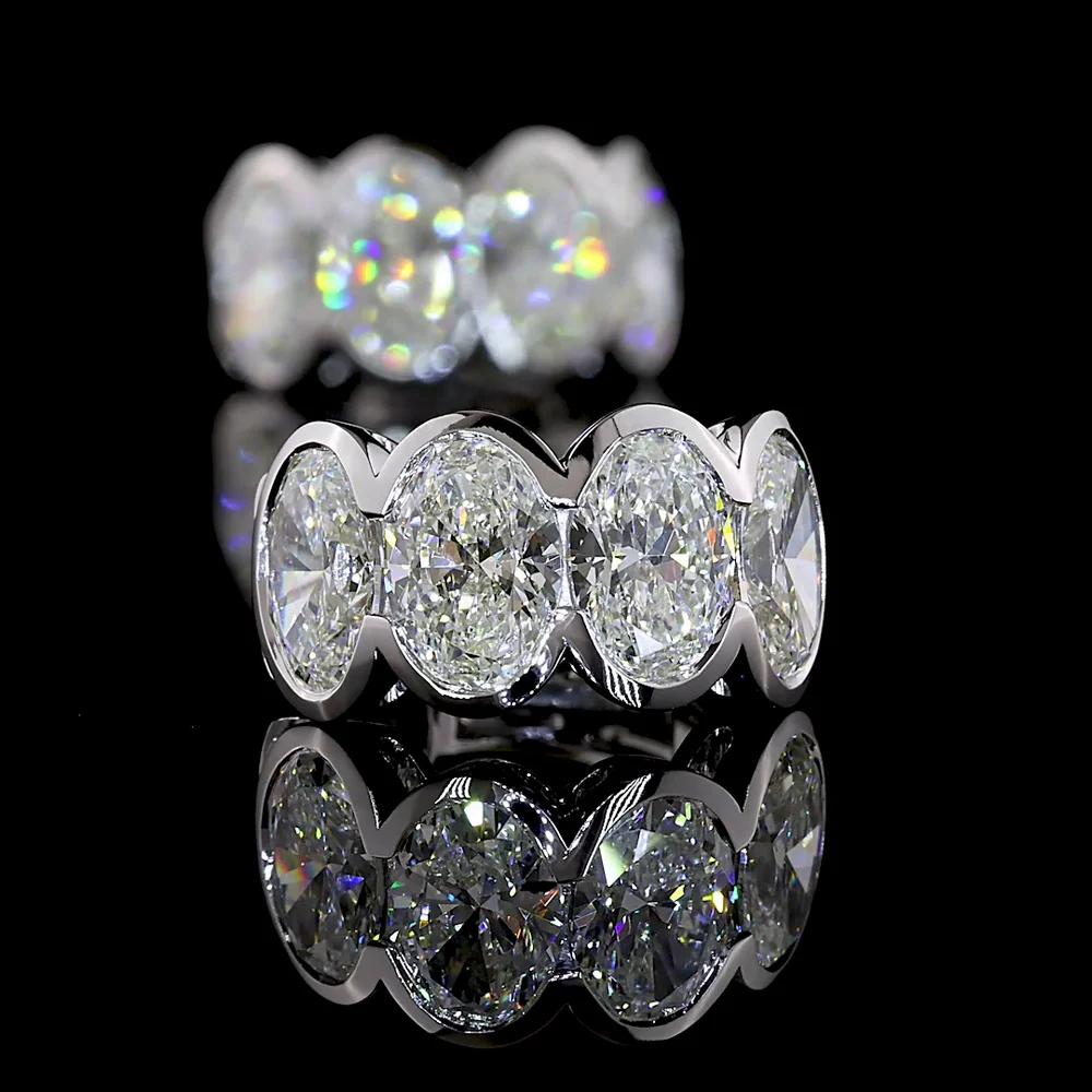 14K White Gold Oval Cut Lab Diamond Huggie Earrings with Half Bezel Setting - 5.28 Carats Total Diamond Weight - Covaloro Fine Jewelry - Image 4