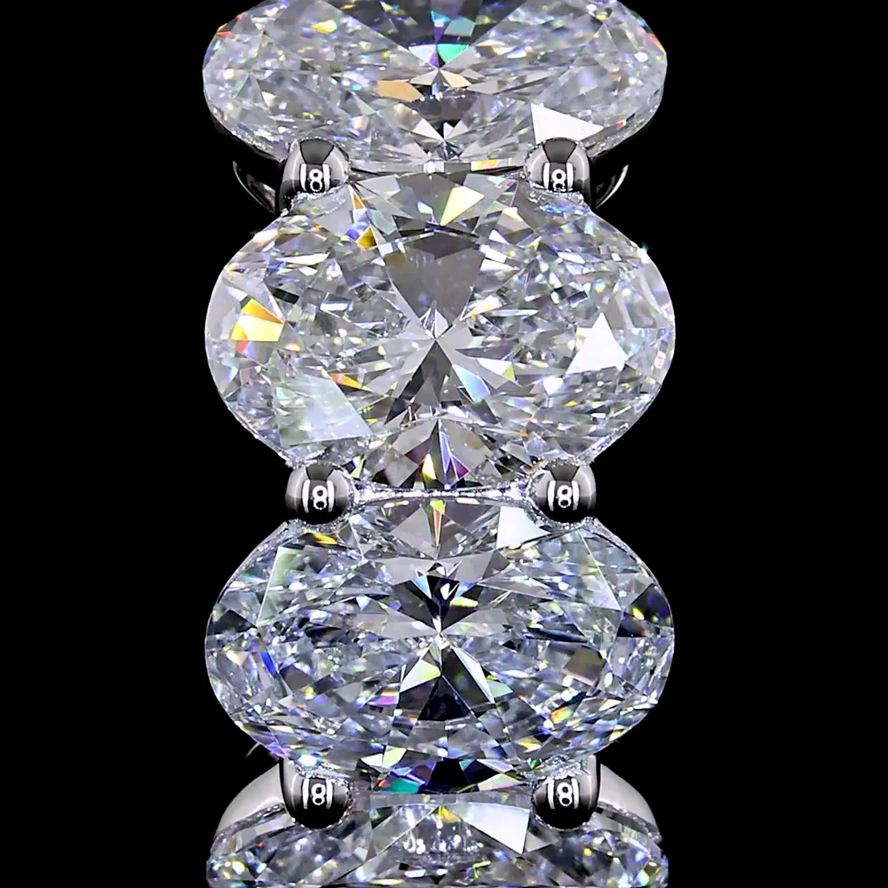 14K White Gold Oval Cut Lab Diamond Huggie Earrings with Prong Settings - 5.29 Carats Total Carat Weight - Covaloro Fine Jewelry - Image 2
