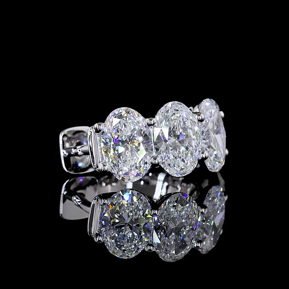 14K White Gold Oval Cut Lab Diamond Huggie Earrings with Prong Settings - 5.29 Carats Total Carat Weight - Covaloro Fine Jewelry - Image 3