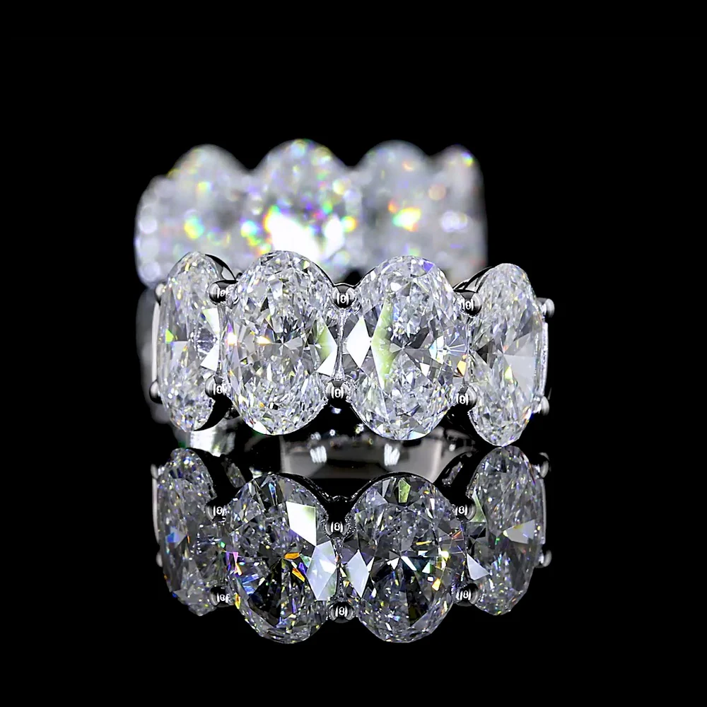 14K White Gold Oval Cut Lab Diamond Huggie Earrings with Prong Settings - 5.29 Carats Total Carat Weight - Covaloro Fine Jewelry - Image 4