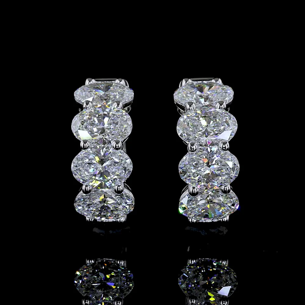 14K White Gold Oval Cut Lab Diamond Huggy Earrings - 3.12 Carats Total Diamond Weight (E-F Color, VS1 Clarity) - Covaloro Fine Jewelry - Image 2