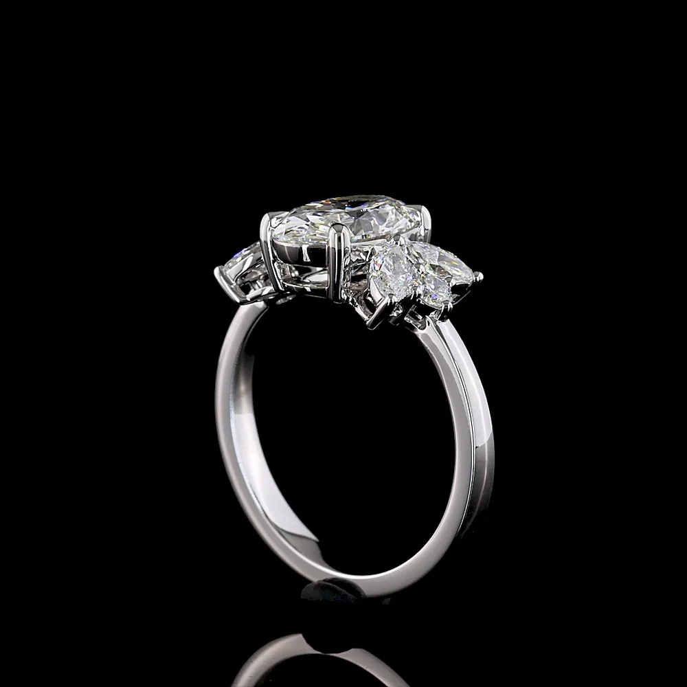 14K White Gold Oval Cut Lab Diamond Ring with Marquise and Brilliant Side Stones - 2.61 Carat Total Diamond Weight - Covaloro Fine Jewelry - Image 3