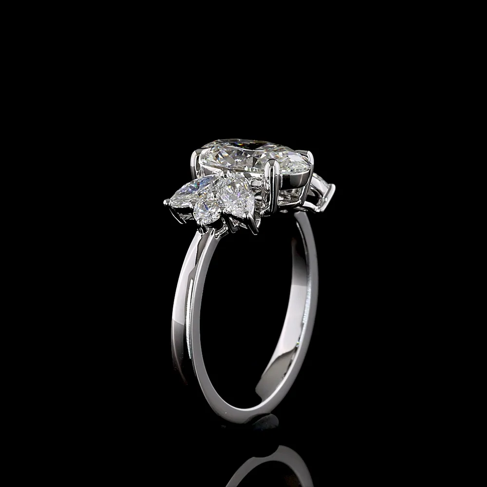 14K White Gold Oval Cut Lab Diamond Ring with Marquise and Brilliant Side Stones - 2.61 Carat Total Diamond Weight - Covaloro Fine Jewelry - Image 4