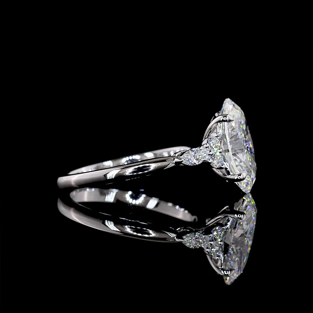 14K White Gold Oval Cut Lab Diamond Ring with Marquise and Round Accents - 3.55 Carat Total Diamond Weight (3.31 Carat Center) - Covaloro Fine Jewelry - Image 2