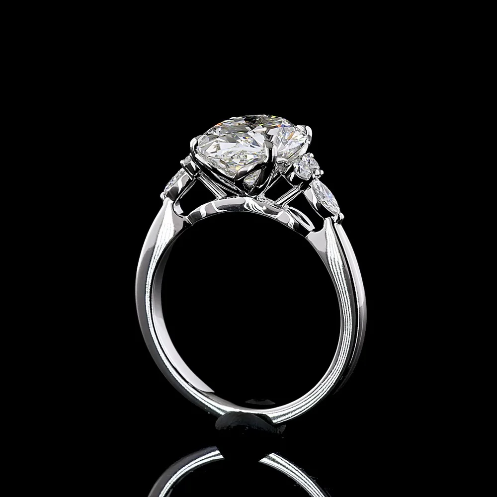 14K White Gold Oval Cut Lab Diamond Ring with Marquise and Round Accents - 4.27 Carat Total Diamond Weight, E VVS2 Clarity - Covaloro Fine Jewelry - Image 3