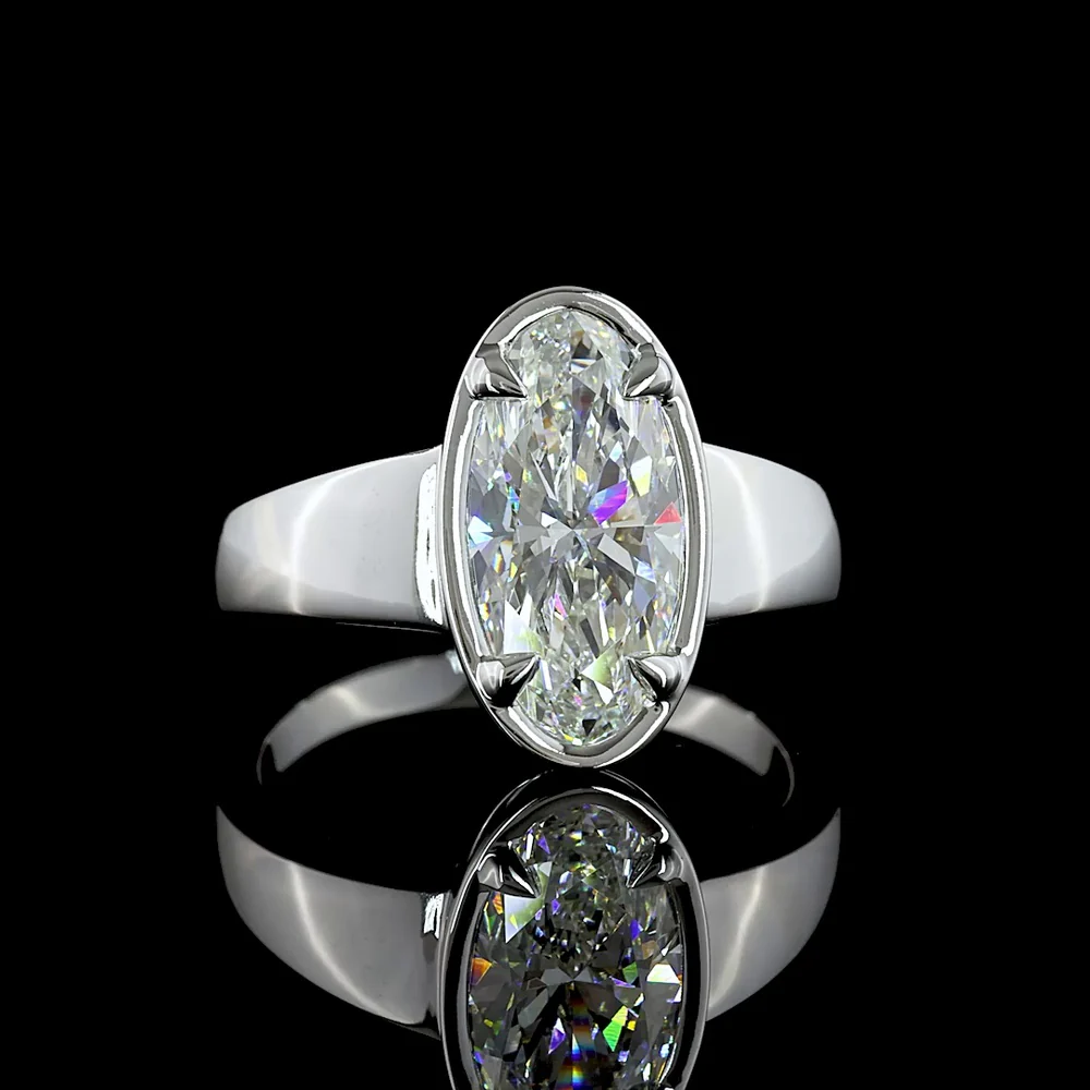 14K White Gold Oval Cut Lab Diamond Solitaire Ring with Bezel-Prong Setting - 2.12 Carat E VVS2 IGI Certified - Covaloro Fine Jewelry