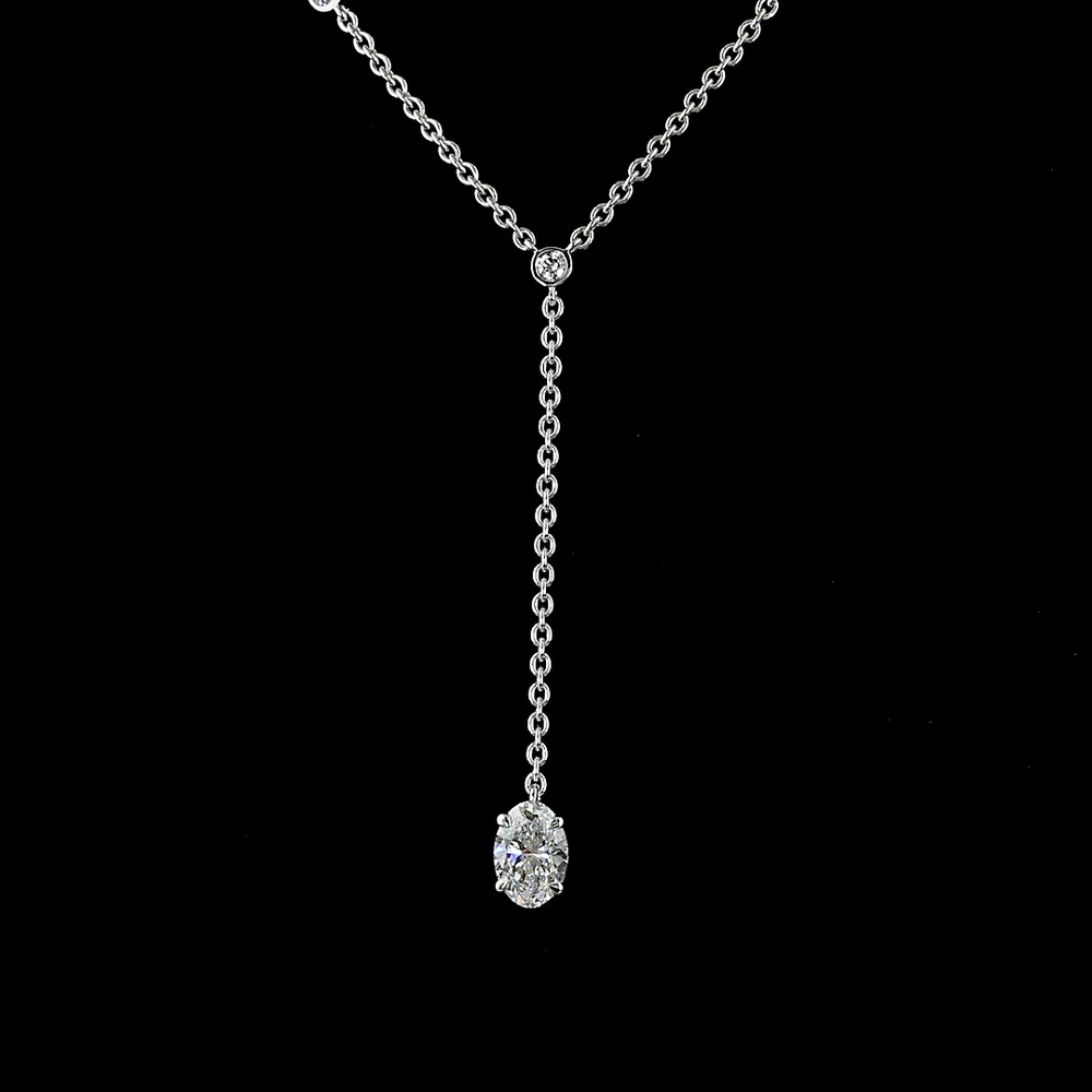 14K White Gold Oval Cut Lab Diamond Station Line Tennis Necklace with Bezel Set Accents - 1.52 Carats Total Diamond Weight - Covaloro Fine Jewelry - Image 2
