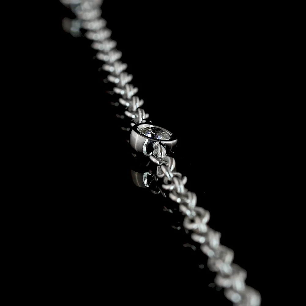 14K White Gold Oval Cut Lab Diamond Station Line Tennis Necklace with Bezel Set Accents - 1.52 Carats Total Diamond Weight - Covaloro Fine Jewelry - Image 3