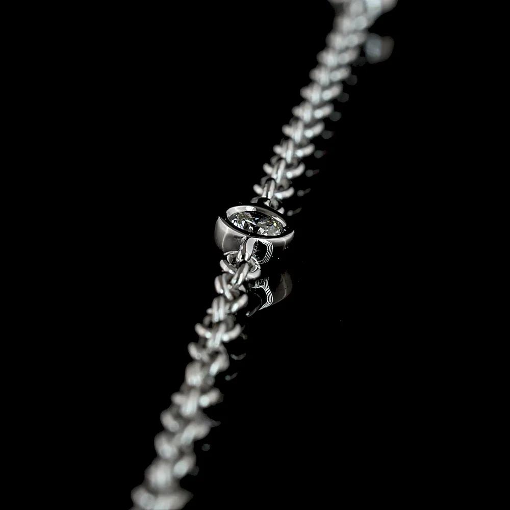 14K White Gold Oval Cut Lab Diamond Station Line Tennis Necklace with Bezel Set Accents - 1.52 Carats Total Diamond Weight - Covaloro Fine Jewelry - Image 4
