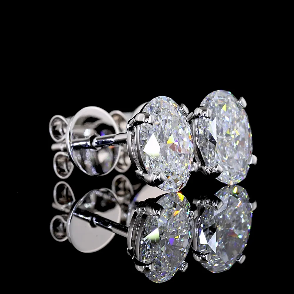 14K White Gold Oval Cut Lab Diamond Stud Earrings - 1.45 Carat Total Weight (0.73 Carat Each) with E-F Color VS Clarity - Covaloro Fine Jewelry - Image 3