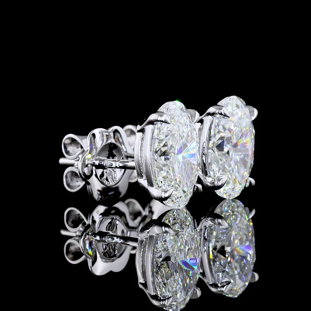 14K White Gold Oval Cut Lab Diamond Stud Earrings - 2.55 Carat Total Weight with Prong Setting and VVS2 Clarity - Covaloro Fine Jewelry