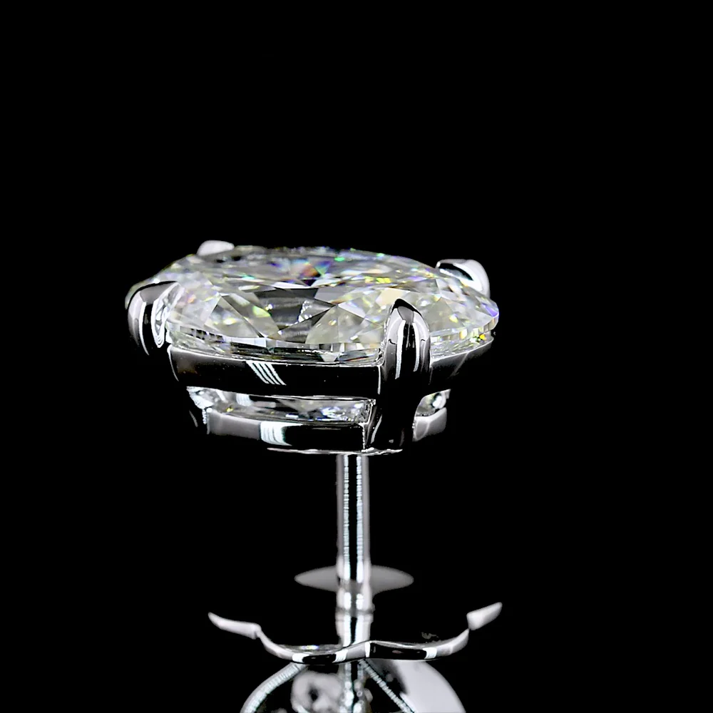 14K White Gold Oval Cut Lab Diamond Stud Earrings - 2.55 Carat Total Weight with Prong Setting and VVS2 Clarity - Covaloro Fine Jewelry - Image 4