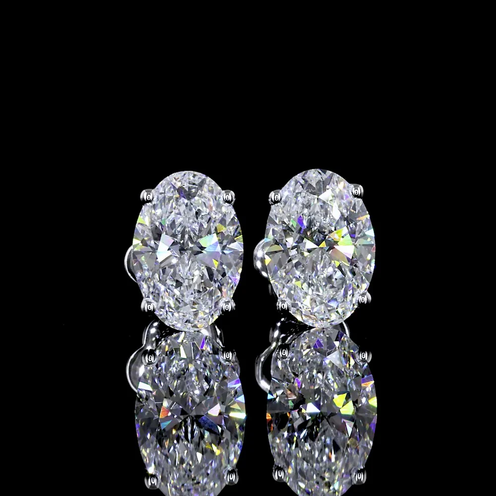 14K White Gold Oval Cut Lab Diamond Stud Earrings - 3.40 Carat Total Weight, D VS1 Clarity, Prong Set with GIA Certificates - Covaloro Fine Jewelry - Image 3