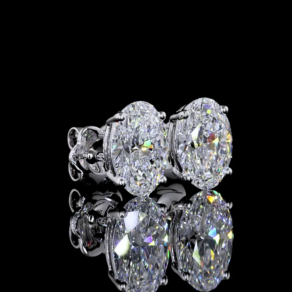 14K White Gold Oval Cut Lab Diamond Stud Earrings - 3.42 Carat Total Weight, GIA Certified E-F VS1-VVS2 - Covaloro Fine Jewelry