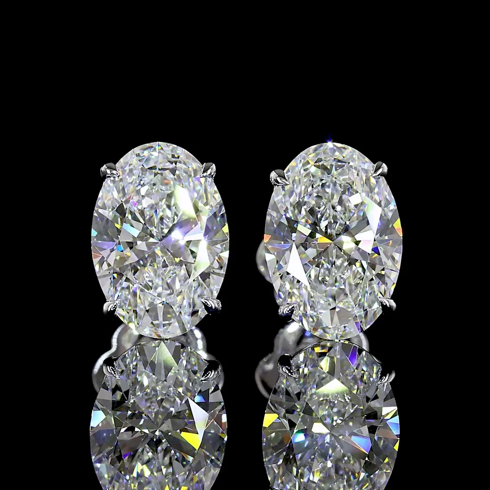 14K White Gold Oval Cut Lab Diamond Stud Earrings - 4.12 Carats Total Diamond Weight, E-F Color VS1 Clarity with North-South Prong Setting - Covaloro Fine Jewelry - Image 2