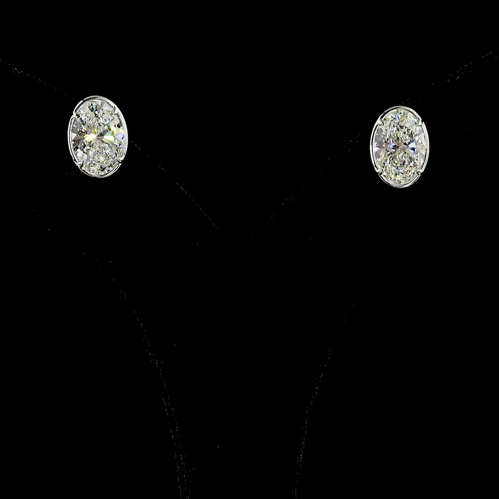 14K White Gold Oval Cut Lab Diamond Stud Earrings with Bezel-Prong Setting - 4.07 Carat Total Weight, E-F VS2 - Covaloro Fine Jewelry