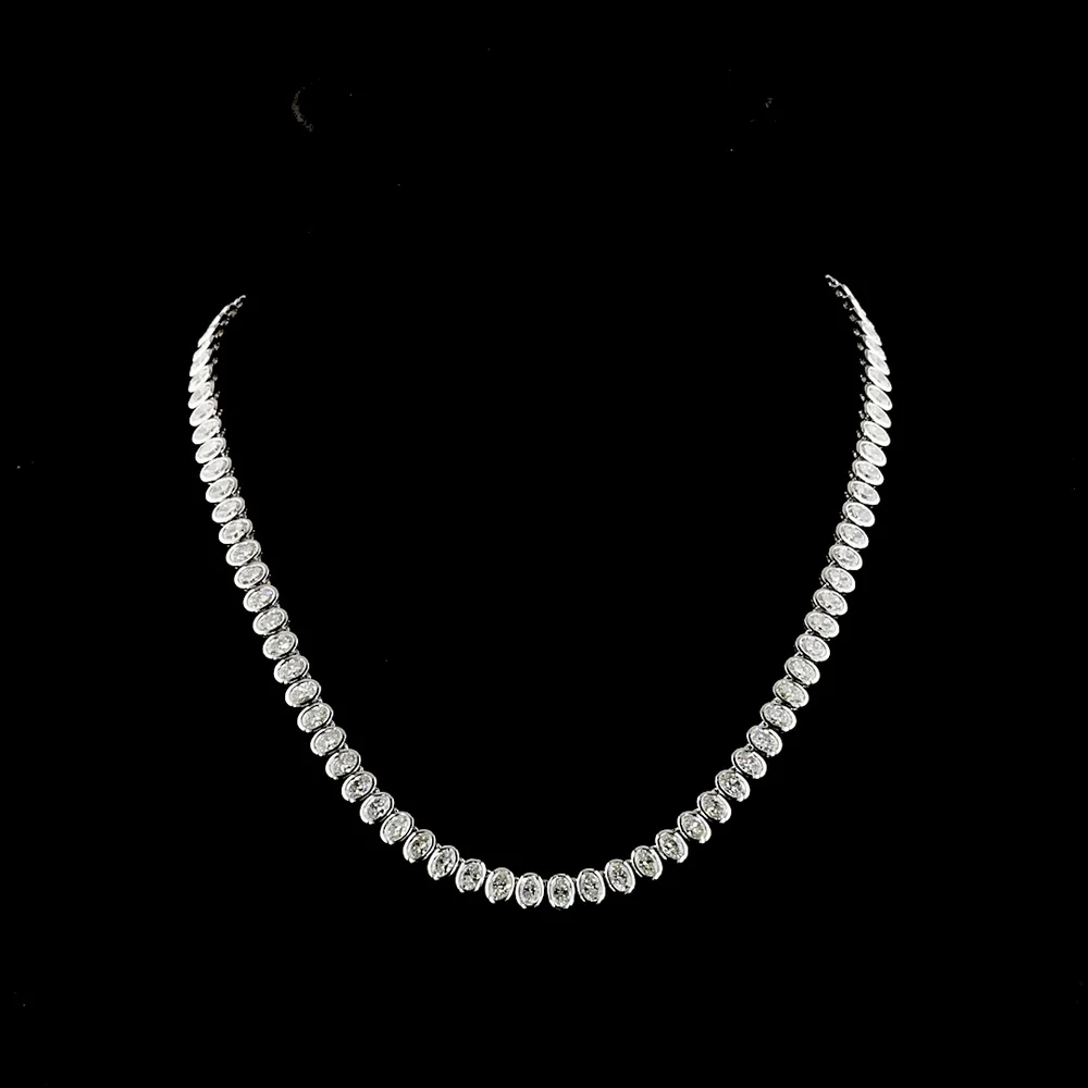 14K White Gold Oval Cut Lab Diamond Tennis Necklace - 92 Stones, 19.96 Carat Total Weight, E-F Color VS1 Clarity - Covaloro Fine Jewelry