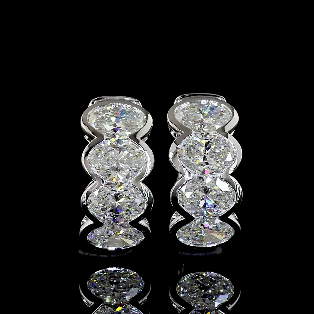 14K White Gold Oval Cut Lab-Grown Diamond Huggie Earrings with Half Bezel Setting - 2.08 Carats Total Diamond Weight - Covaloro Fine Jewelry - Image 2
