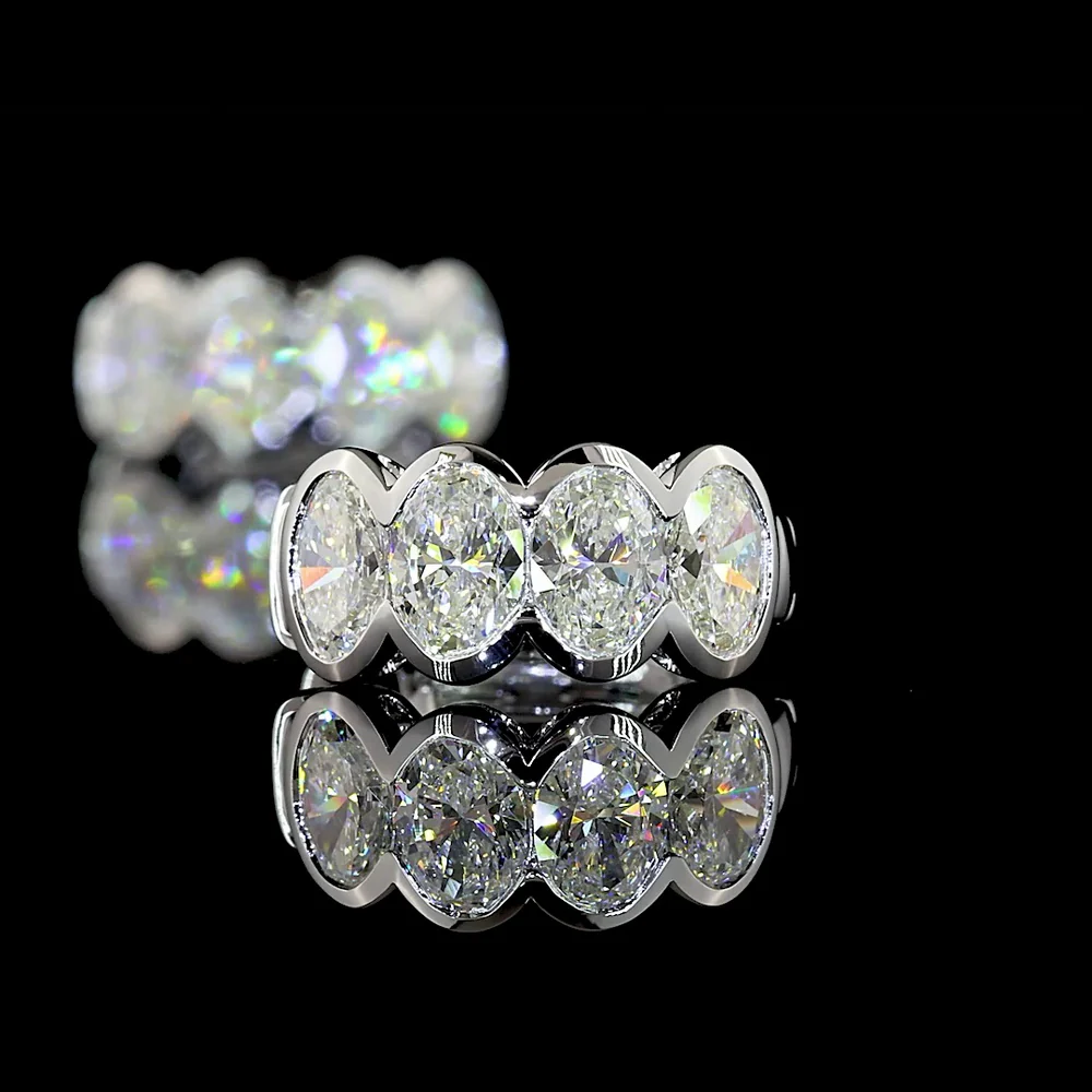 14K White Gold Oval Cut Lab-Grown Diamond Huggie Earrings with Half Bezel Setting - 2.08 Carats Total Diamond Weight - Covaloro Fine Jewelry - Image 4