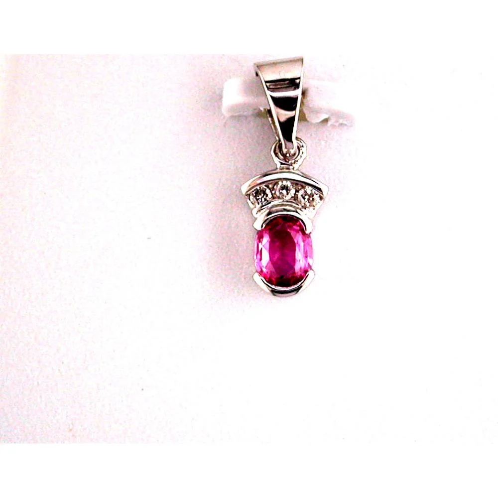 14K White Gold Oval Cut Pink Sapphire Pendant with Round Diamond Accents - 0.55 Carat Pink Sapphire, 0.04 Carat Diamond - Royal Jewelry