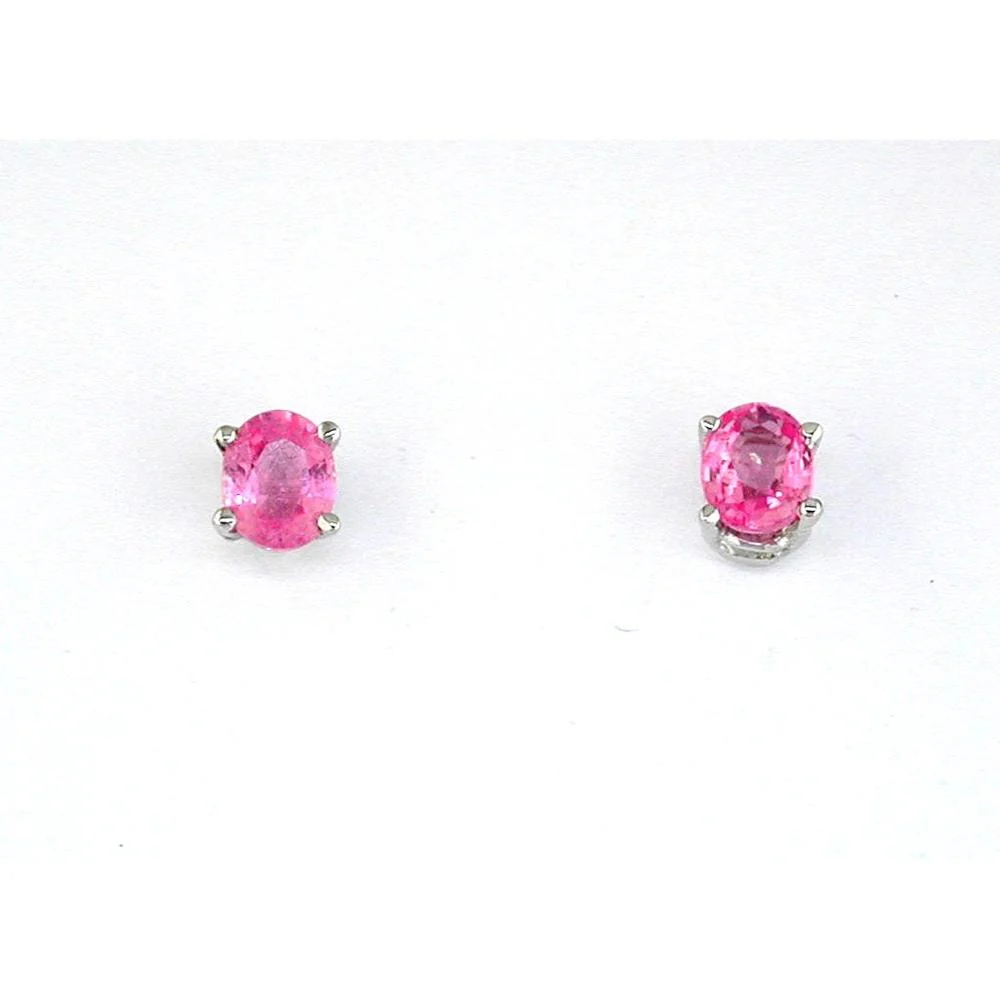 14K White Gold Oval Cut Pink Sapphire Stud Earrings - 1.00 Carat Total Weight - Royal Jewelry