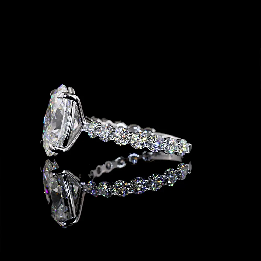 14K White Gold Oval Cut Solitaire Diamond Shank Ring - 5.47 Carat Total Diamond Weight (4.07 Carat Center D VVS2 Lab Diamond) with Brilliant Cut Side Diamonds - IGI Certified - Covaloro Fine Jewelry - Image 3