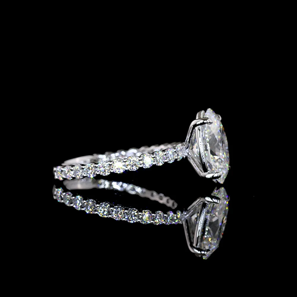 14K White Gold Oval Cut Solitaire Diamond Shank Ring with 22 Brilliant Cut Accent Lab Diamonds - 3.18 Carats Total Diamond Weight (2.52 Carats Center) - Covaloro Fine Jewelry - Image 2