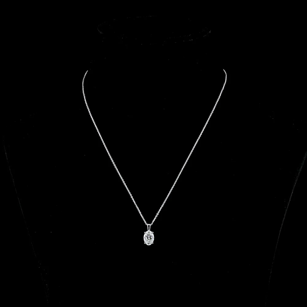 14K White Gold Oval Cut Solitaire Pendant with Lab-Grown Diamond - 1.54 Carat Total Diamond Weight, G Color VS1 Clarity - Covaloro Fine Jewelry