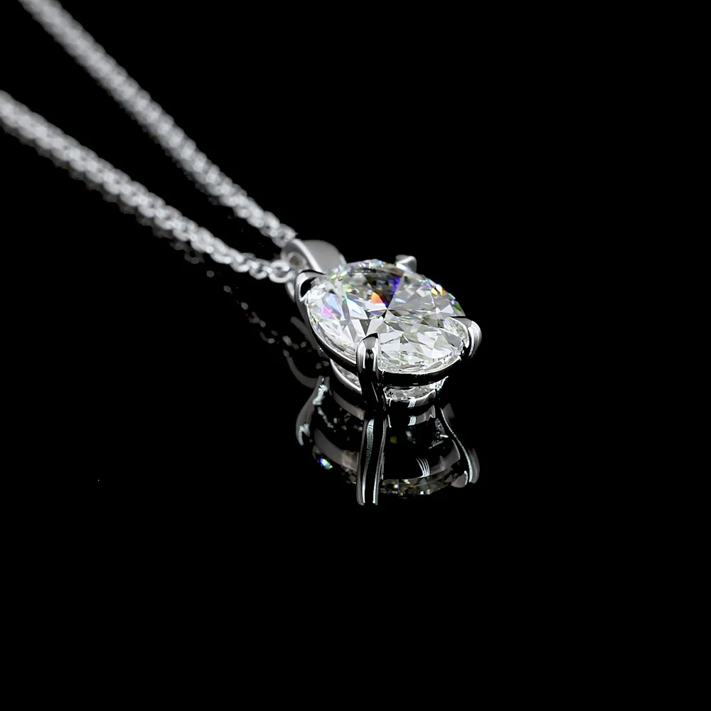 14K White Gold Oval Cut Solitaire Pendant with Lab-Grown Diamond - 1.54 Carat Total Diamond Weight, G Color VS1 Clarity - Covaloro Fine Jewelry - Image 3