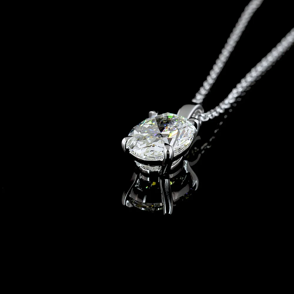 14K White Gold Oval Cut Solitaire Pendant with Lab-Grown Diamond - 1.54 Carat Total Diamond Weight, G Color VS1 Clarity - Covaloro Fine Jewelry - Image 4