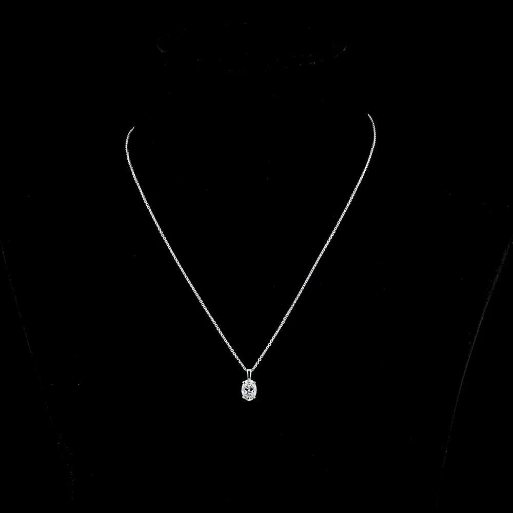 14K White Gold Oval Cut Solitaire Pendant with Prong Set Lab Diamond - 1.00 Carat Total Weight, G-H Color, VS1 Clarity - Covaloro Fine Jewelry