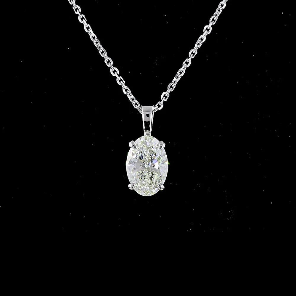 14K White Gold Oval Cut Solitaire Pendant with Prong Set Lab Diamond - 1.00 Carat Total Weight, G-H Color, VS1 Clarity - Covaloro Fine Jewelry - Image 2