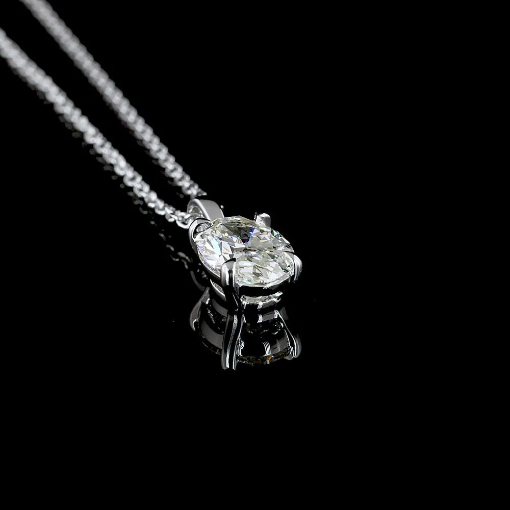 14K White Gold Oval Cut Solitaire Pendant with Prong Set Lab Diamond - 1.00 Carat Total Weight, G-H Color, VS1 Clarity - Covaloro Fine Jewelry - Image 3