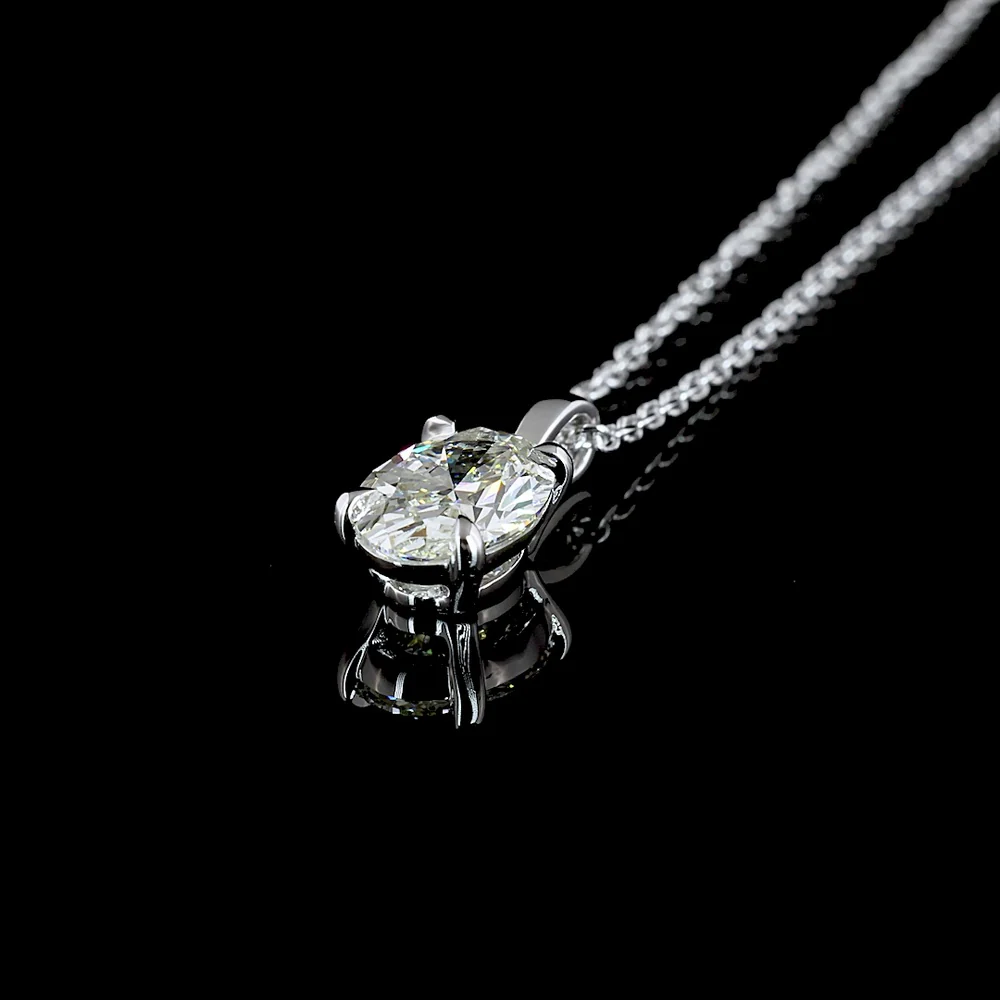 14K White Gold Oval Cut Solitaire Pendant with Prong Set Lab Diamond - 1.00 Carat Total Weight, G-H Color, VS1 Clarity - Covaloro Fine Jewelry - Image 4