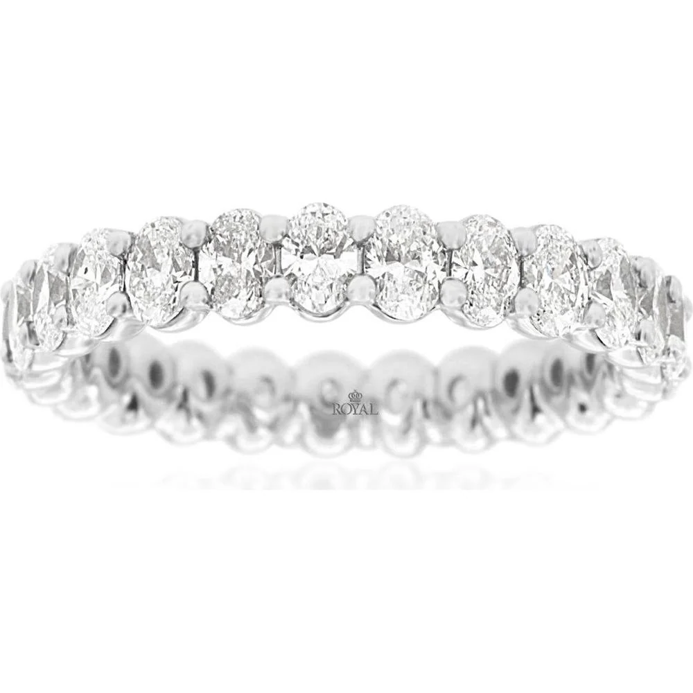 14K White Gold Oval Diamond Eternity Band with Shared-Prong Set Diamonds - 3.00 Carat Total Diamond Weight - Royal Jewelry