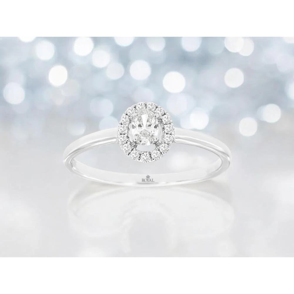 14K White Gold Oval Diamond Halo Engagement Ring - 0.10 Carat Diamond Weight - Royal Jewelry - Image 2