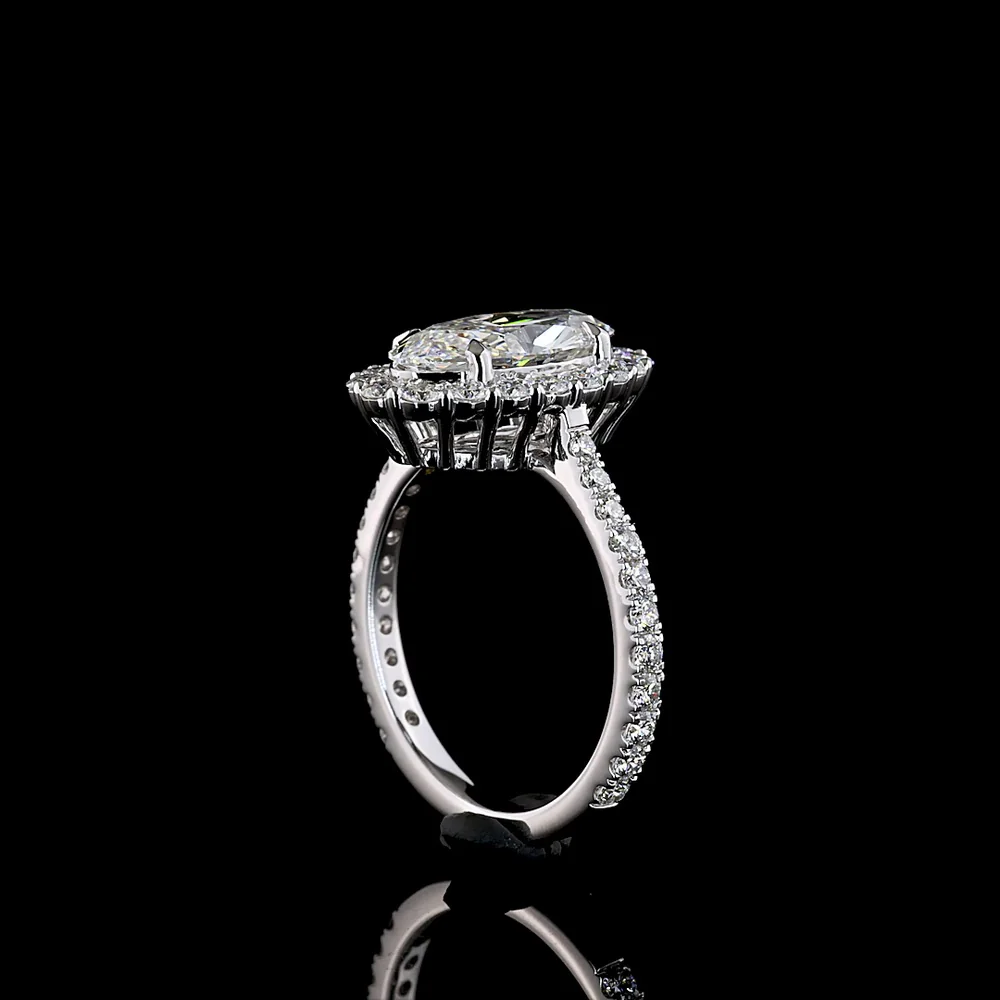 14K White Gold Oval Halo Ring with 2.18 Carat Moval Cut Lab Diamond Center and Pavé Band - 3.07 Total Carat Weight - Covaloro Fine Jewelry - Image 3